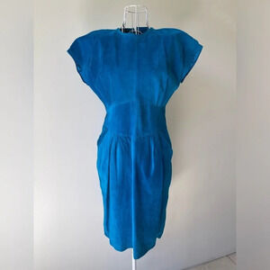 Vintage NWT Morgan Taylor petites genuine leather blue tortuous knee length 6